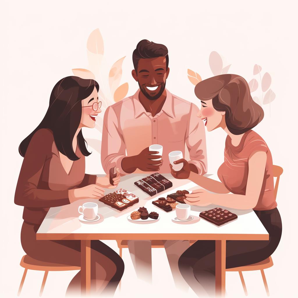 A group of people tasting coffee and chocolate and discussing flavors